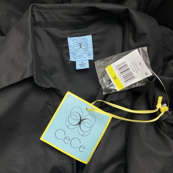 CeCe Babydoll Dress Button Front Collared Puff-Sleeve Rich Black - Picture 4 of 7